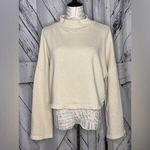 Filosofia Cotton Jay Mock Cropped Turtleneck Sweatshirt in Vanilla S